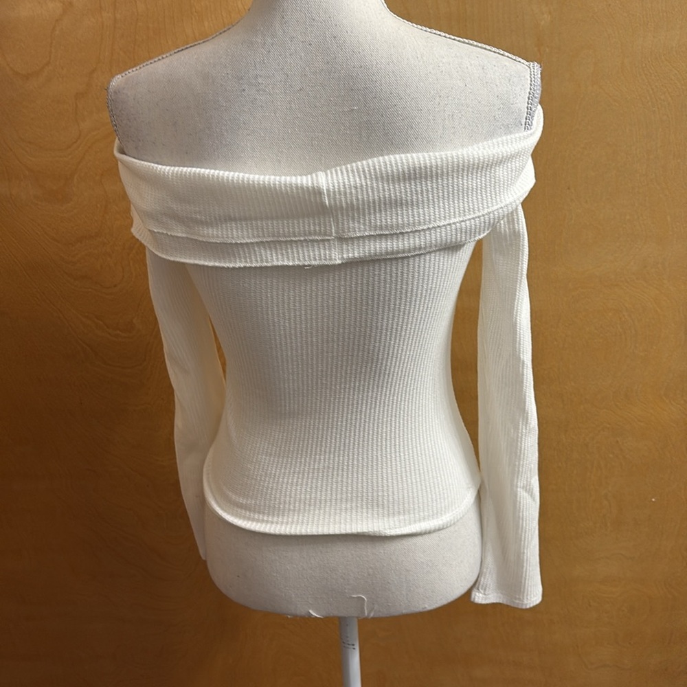 NWOT Elodie White Off The Shoulder Waffle Knit Top Cropped S - Picture 5 of 12